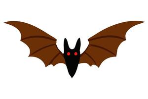 Black silhouette of a bat with glowing eyes and spread wings isolated on a white background. Concept of nocturnal wildlife, Halloween symbol, minimalist style. Print, icon, design element. vector