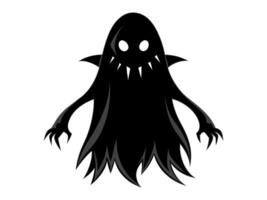 Black silhouette of ghost isolated on white background. Concept of spooky spirit, Halloween symbol, minimalist style, eerie apparition, horror, sinister poltergeist. Print, icon, design element vector