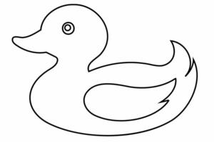 Black outline of a rubber duck isolated on a white background. Bath toy duck icon. Concept of minimalism, bath toy, simple design. Print, icon, logo, template, design element, coloring page vector