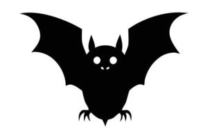 Black silhouette of a bat isolated on a white background. Concept of nocturnal wildlife, Halloween symbol, minimalist style, mysterious creature. Print, icon, design element. vector