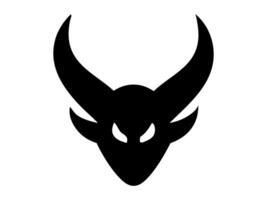 Black silhouette of a devil face isolated on a white background. Demon head with horns. Concept of Halloween, monster, fantasy, minimalist style, fierce, evil. Print, icon, design element. vector