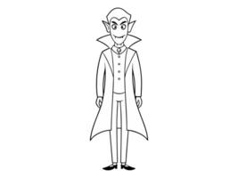 Black outline of vampire character isolated on white background. Concept of Halloween, Dracula, spooky figure, minimalist style, fantasy creature. Print, icon, design element, coloring page vector