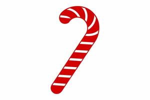Red silhouette of candy cane with striped pattern isolated on white background. Traditional festive treat icon in minimalist style. Concept of Christmas, confectionery. Design element, print. vector
