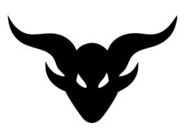 Black silhouette of a devil face isolated on a white background. Demon head with horns. Concept of Halloween, monster, fantasy, minimalist style, fierce, evil. Print, icon, design element. vector