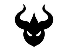 Black silhouette of a devil face isolated on a white background. Demon head with horns. Concept of Halloween, monster, fantasy, minimalist style, fierce, evil. Print, icon, design element. vector