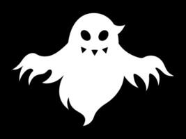White silhouette of ghost isolated on black background. Concept of spooky spirit, Halloween symbol, minimalist style, eerie apparition, horror, sinister poltergeist. Print, icon, design element vector