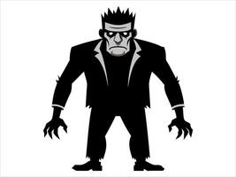 Black silhouette of Frankenstein monster isolated on a white background. Concept of Halloween, horror character, comic style, spooky creature. Print, icon, design element vector