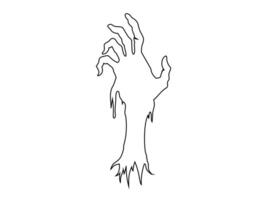 Black outline of creepy zombie hand isolated on a white background. Eerie monster hand. Concept of horror, Halloween, creepy design. Print, design element, coloring page. Graphic art vector