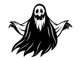Black silhouette of a ghost isolated on a white background. Concept of spooky spirit, Halloween symbol, minimalist style, eerie apparition. Print, icon, design element. vector