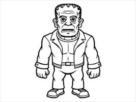 Black outline of Frankenstein monster isolated on a white background. Concept of Halloween, horror character, comic style, spooky creature. Print, icon, design element vector