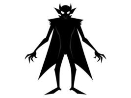 Black silhouette of vampire isolated on a white background. Whimsical monster. Concept of Halloween, spooky creature, minimalist style, fantasy icon. Print, icon, design element vector