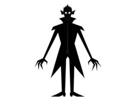 Black silhouette of a whimsical monster isolated on a white background. Concept of Halloween monster, spooky creature, minimalist style, fantasy icon. Print, icon, design element. vector