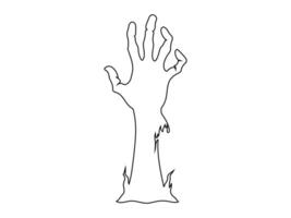 Black outline of creepy zombie hand isolated on a white background. Eerie monster hand. Concept of horror, Halloween, creepy design. Print, design element, coloring page. Graphic art vector