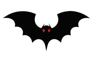 Black silhouette of bat with glowing eyes and spread wings isolated on white background. Concept of Halloween symbol, nocturnal creature, minimalist style, vampire bat. Print, icon, design element vector