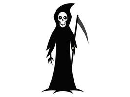 Black silhouette of the Grim Reaper isolated on a white background. Concept of death, spooky figure, minimalist style, Halloween. Print, digital art, illustration, design element vector