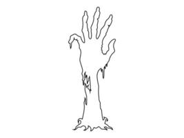 Black outline of creepy zombie hand isolated on a white background. Eerie monster hand. Concept of horror, Halloween, creepy design. Print, design element, coloring page. Graphic art vector