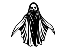 Black silhouette of a ghost isolated on a white background. Concept of spooky spirit, Halloween symbol, minimalist style, eerie apparition. Print, icon, design element. vector