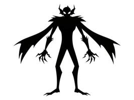 Black silhouette of a monster with wings isolated on a white background. Concept of creature, mythical being, minimalist style, spooky Halloween icon. vector