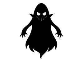 Black silhouette of ghost isolated on white background. Concept of spooky spirit, Halloween symbol, minimalist style, eerie apparition, horror, sinister poltergeist. Print, icon, design element vector
