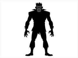 Black silhouette of Frankenstein monster isolated on a white background. Concept of Halloween, horror character, comic style, spooky creature. Print, icon, design element vector