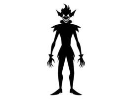 Black silhouette of evil clown with a creepy grin isolated on a white background. Concept of Halloween, circus performer, horror, spooky character. Print, art, design element, illustration vector