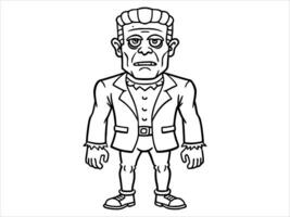 Black outline of Frankenstein monster isolated on a white background. Concept of Halloween, horror character, comic style, spooky creature. Print, icon, design element vector