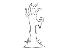 Black outline of creepy zombie hand isolated on a white background. Eerie monster hand. Concept of horror, Halloween, creepy design. Print, design element, coloring page. Graphic art vector