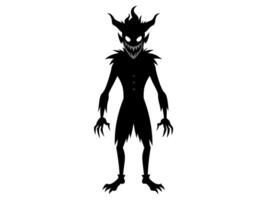 Black silhouette of evil clown with a creepy grin isolated on a white background. Concept of Halloween, circus performer, horror, spooky character. Print, art, design element, illustration vector