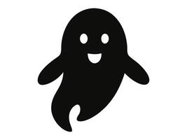Black silhouette of a ghost isolated on white background. Concept of spooky spirit, Halloween symbol, minimalist design, cute phantom. Print, icon, design element. vector