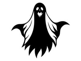 Black silhouette of a ghost isolated on a white background. Concept of spooky spirit, Halloween symbol, minimalist style, eerie apparition. Print, icon, design element. vector