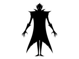 Black silhouette of vampire isolated on a white background. Whimsical monster. Concept of Halloween, spooky creature, minimalist style, fantasy icon. Print, icon, design element vector