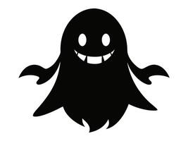 Black silhouette of a ghost isolated on white background. Concept of spooky spirit, Halloween symbol, minimalist design, cute phantom. Print, icon, design element. vector