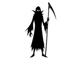 Black silhouette of the Grim Reaper isolated on a white background. Concept of death, spooky figure, minimalist style, Halloween. Print, digital art, illustration, design element vector