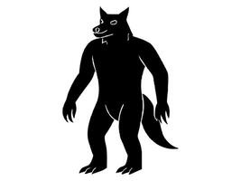 Black silhouette of a werewolf isolated on a white background. Concept of Halloween character, mythical creature, monster, horror, fantasy, nightmare. Print, design element, illustration vector