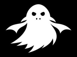 White silhouette of ghost isolated on black background. Concept of spooky spirit, Halloween symbol, minimalist style, eerie apparition, horror, sinister poltergeist. Print, icon, design element vector