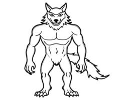 Black outline of cartoon werewolf isolated on a white background. Concept of Halloween character, mythical creature, monster, horror, fantasy, nightmare. Print, design element, illustration vector