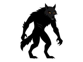 Black silhouette of a werewolf isolated on a white background. Concept of Halloween character, mythical creature, monster, horror, fantasy, nightmare. Print, design element, illustration vector
