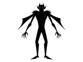 Black silhouette of a monster with wings isolated on a white background. Concept of creature, mythical being, minimalist style, spooky Halloween icon. vector