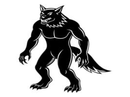 Black silhouette of a werewolf isolated on a white background. Concept of Halloween character, mythical creature, monster, horror, fantasy, nightmare. Print, design element, illustration vector
