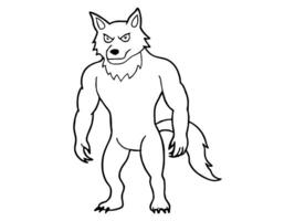 Black outline of cartoon werewolf isolated on a white background. Concept of Halloween character, mythical creature, monster, horror, fantasy, nightmare. Print, design element, illustration vector