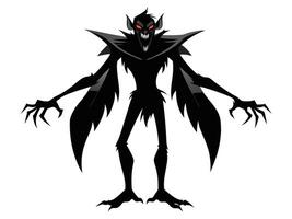 Black silhouette of a vampire isolated on a white background. Concept of Halloween monster, gothic creature, horror icon, minimalist style, spooky character. Print, design element. vector