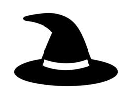 Black silhouette of a witch hat isolated on a white background. Wizard pointed hat. Concept of Halloween accessory, magic symbol, minimalist style, festive decor. Print, icon, design element. vector