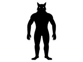 Black silhouette of a werewolf isolated on a white background. Concept of Halloween character, mythical creature, monster, horror, fantasy, nightmare. Print, design element, illustration vector