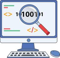 Binary Code on PC with Magnifying glass vector