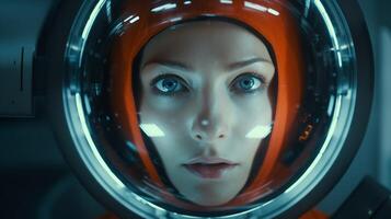 Portrait of a woman in a spaceship. . photo