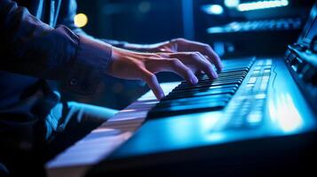 Musician playing keyboard with copy space. . photo