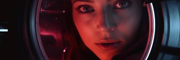 Portrait of a woman in a spaceship. . photo