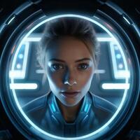 Portrait of a woman in a spaceship. . photo