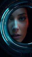 Portrait of a woman in a spaceship. . photo