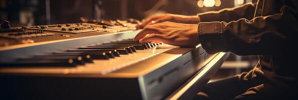 Musician playing keyboard with copy space. . photo